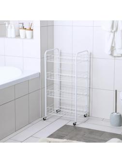 Этажерка напольная 4-х секционная, на колёсах, 31×34×77 см, цвет белый
