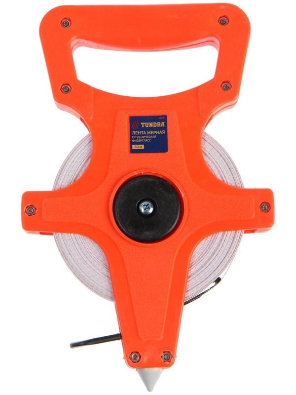 Рулетка геодезическая ТУНДРА, фиберглассовая лента, 30 м