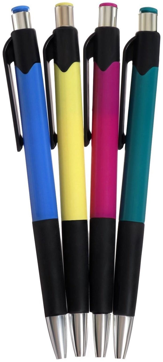 Набор ручек шариковых, 4 штуки, цветной корпус, с резиновым держателем, МИКС