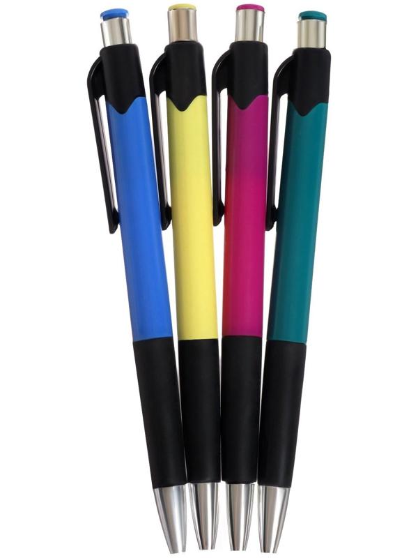Набор ручек шариковых, 4 штуки, цветной корпус, с резиновым держателем, МИКС