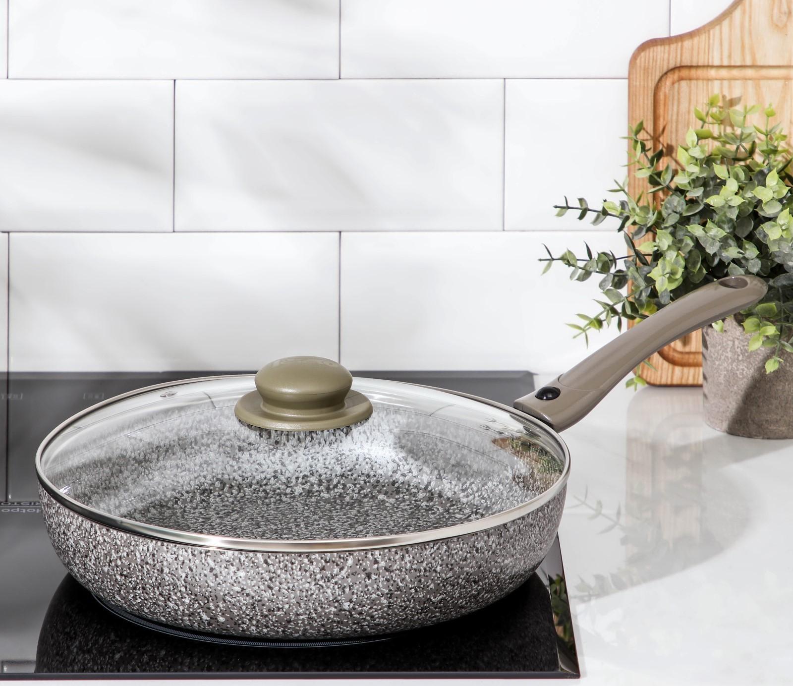 Сковорода Onyx, d=28 см, съёмная ручка, стеклянная крышка, антипригарное покрытие, цвет серый