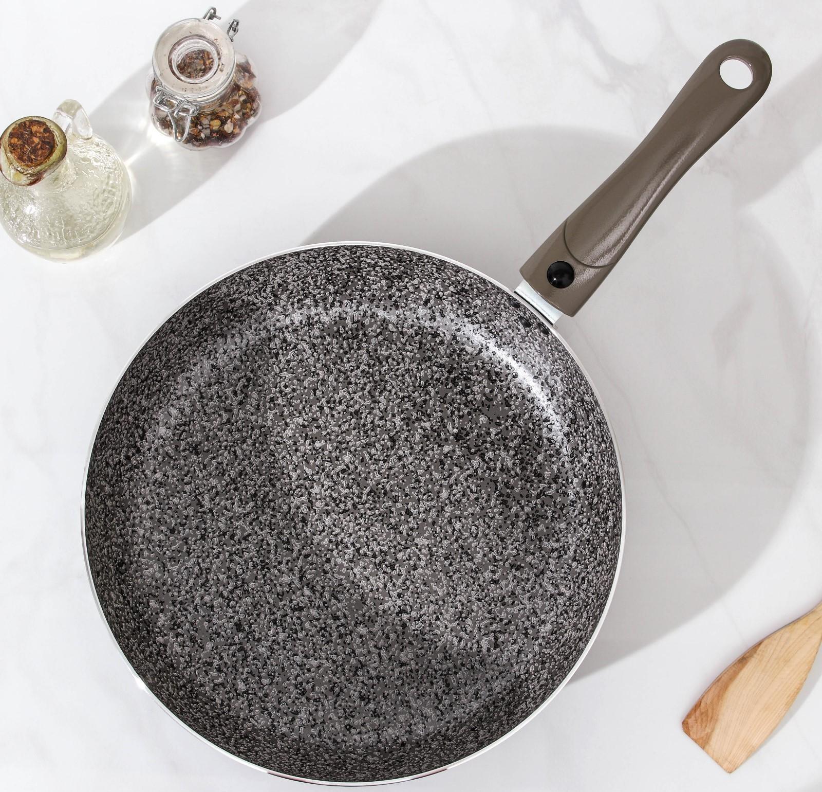 Сковорода Onyx, d=28 см, съёмная ручка, стеклянная крышка, антипригарное покрытие, цвет серый