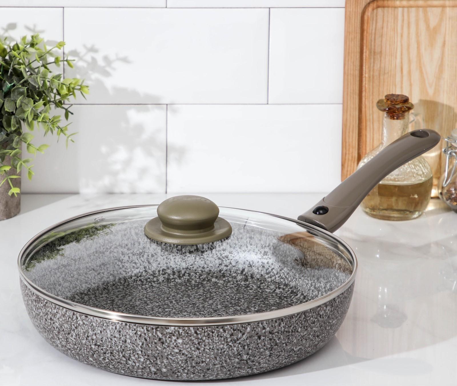Сковорода Onyx, d=28 см, съёмная ручка, стеклянная крышка, антипригарное покрытие, цвет серый