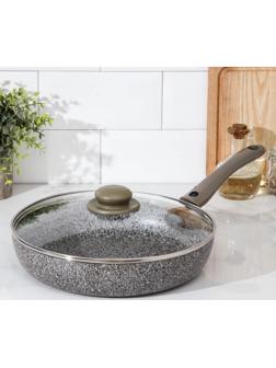 Сковорода Onyx, d=28 см, съёмная ручка, стеклянная крышка, антипригарное покрытие, цвет серый