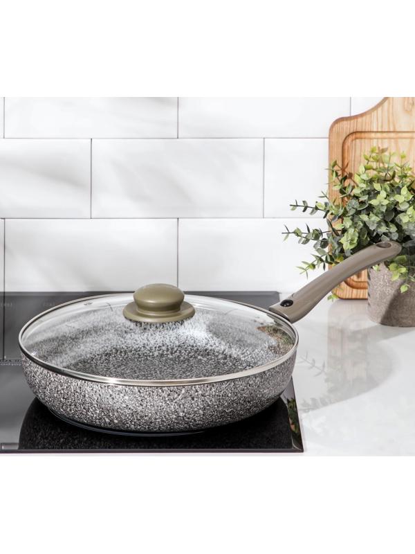 Сковорода Onyx, d=28 см, съёмная ручка, стеклянная крышка, антипригарное покрытие, цвет серый