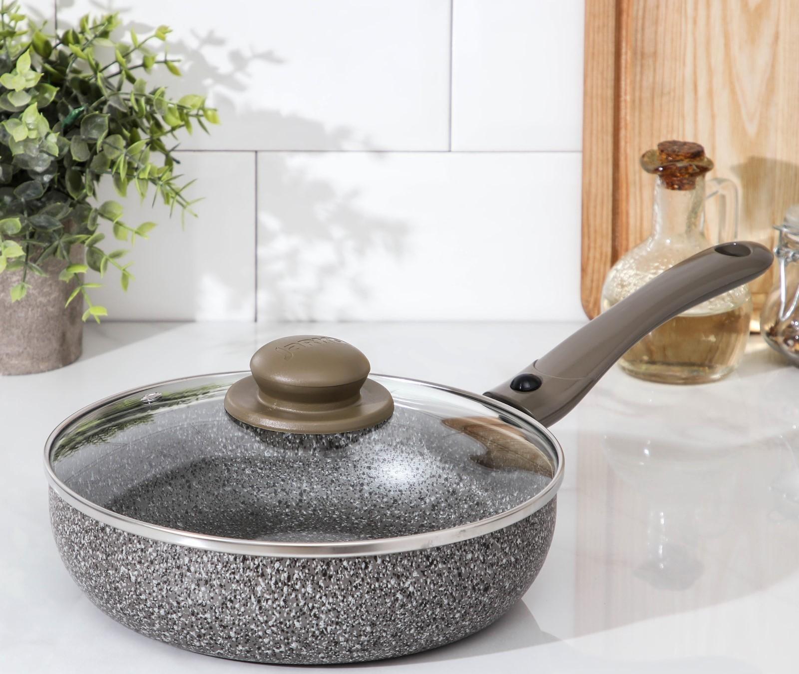 Сковорода Onyx, d=22 см, съёмная ручка, стеклянная крышка, антипригарное покрытие, цвет серый