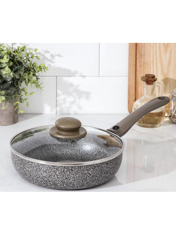 Сковорода Onyx, d=22 см, съёмная ручка, стеклянная крышка, антипригарное покрытие, цвет серый