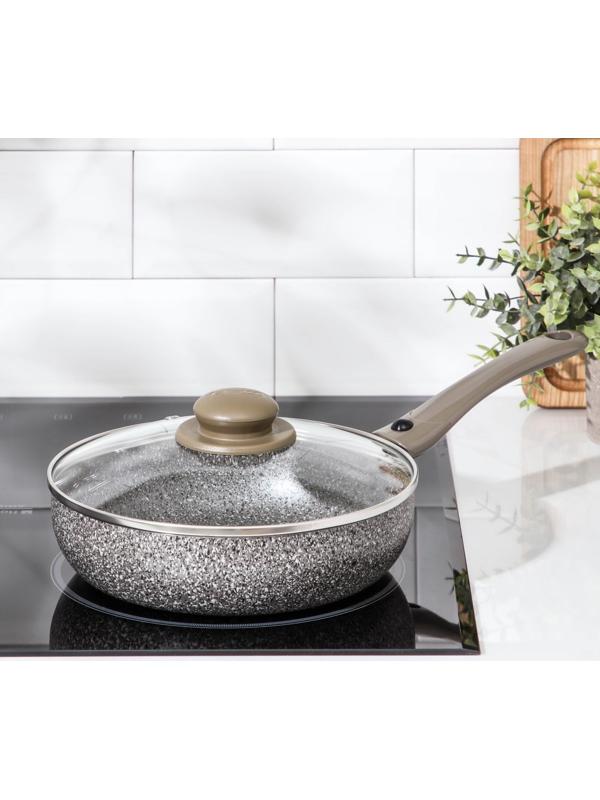 Сковорода Onyx, d=22 см, съёмная ручка, стеклянная крышка, антипригарное покрытие, цвет серый