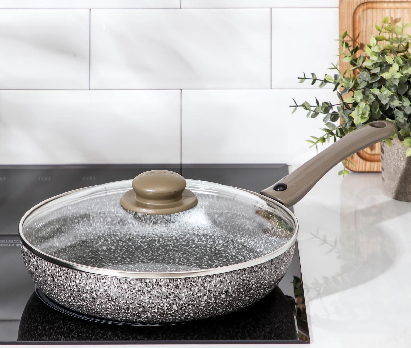 Сковорода Onyx, d=26 см, съёмная ручка, стеклянная крышка, антипригарное покрытие, цвет серый