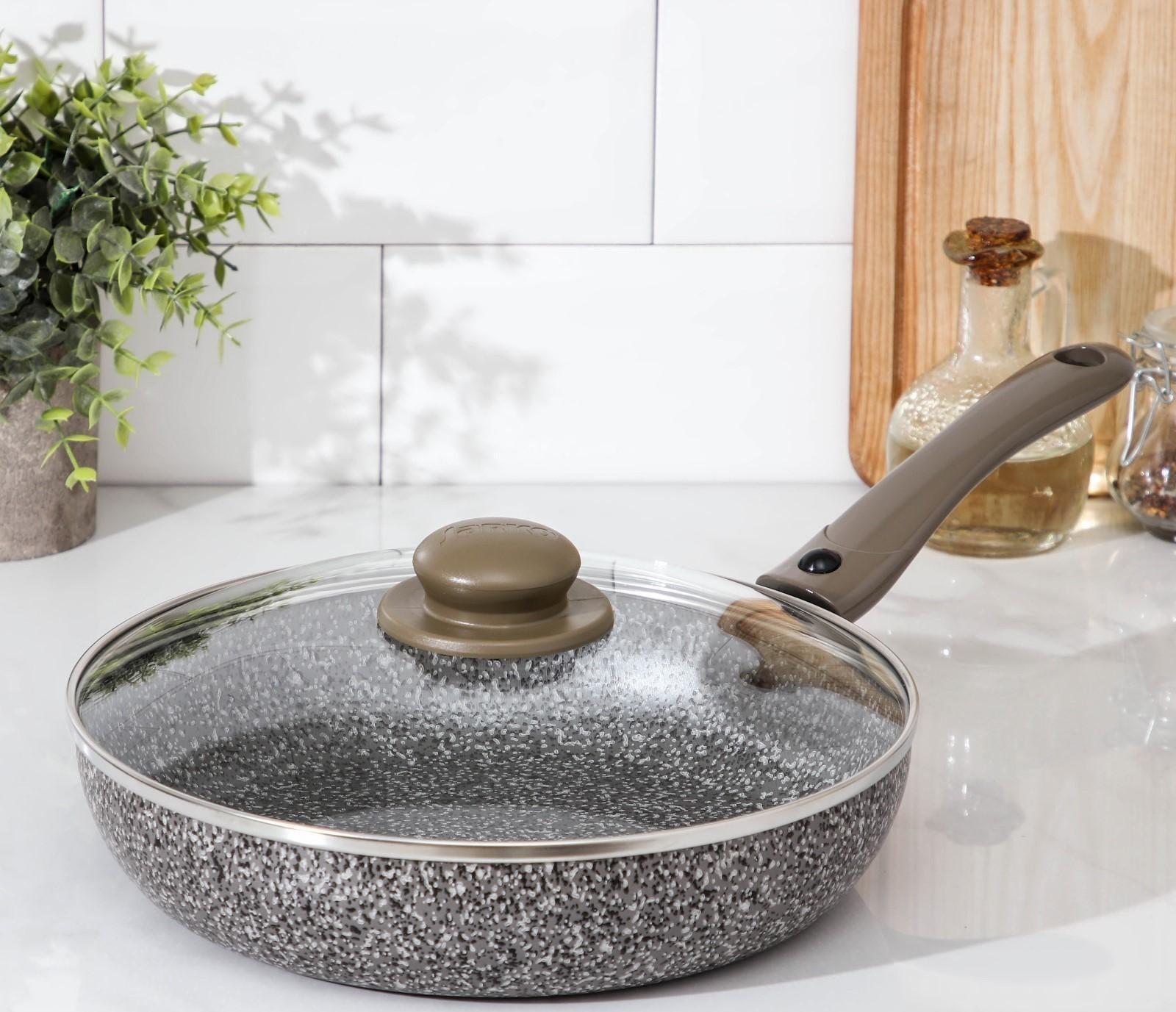 Сковорода Onyx, d=26 см, съёмная ручка, стеклянная крышка, антипригарное покрытие, цвет серый