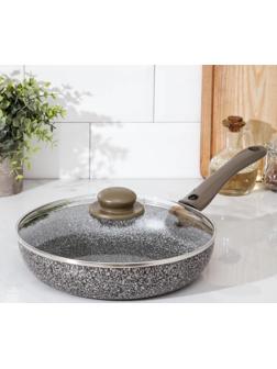 Сковорода Onyx, d=26 см, съёмная ручка, стеклянная крышка, антипригарное покрытие, цвет серый