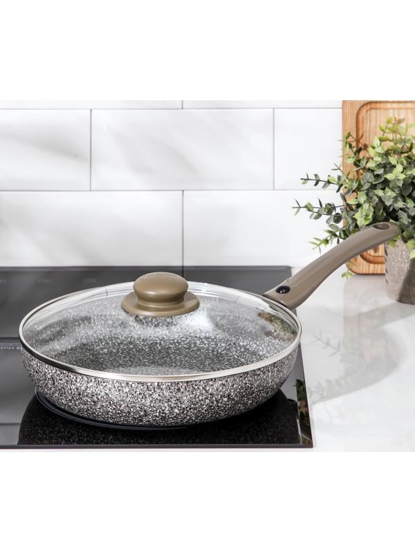 Сковорода Onyx, d=26 см, съёмная ручка, стеклянная крышка, антипригарное покрытие, цвет серый