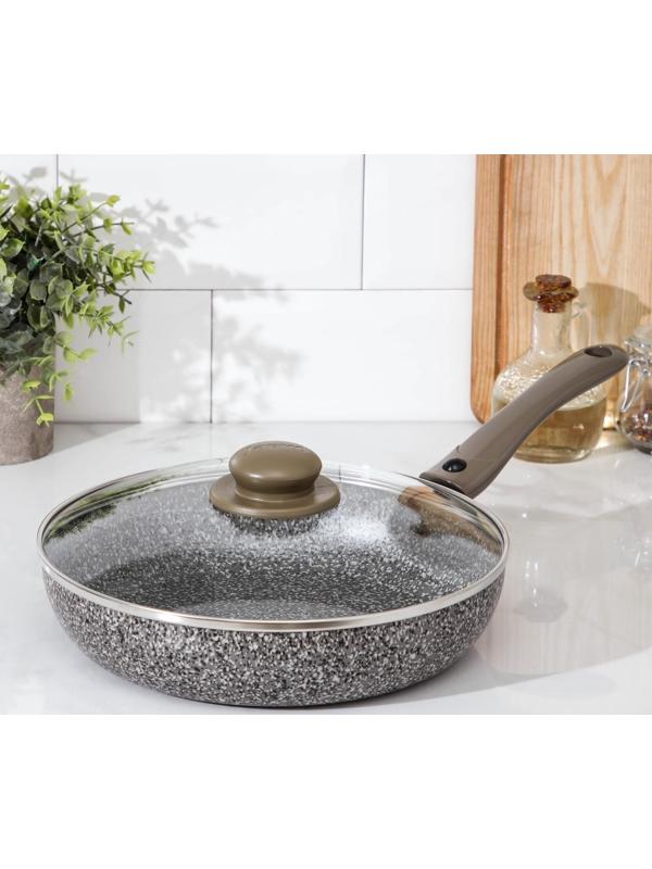 Сковорода Onyx, d=26 см, съёмная ручка, стеклянная крышка, антипригарное покрытие, цвет серый