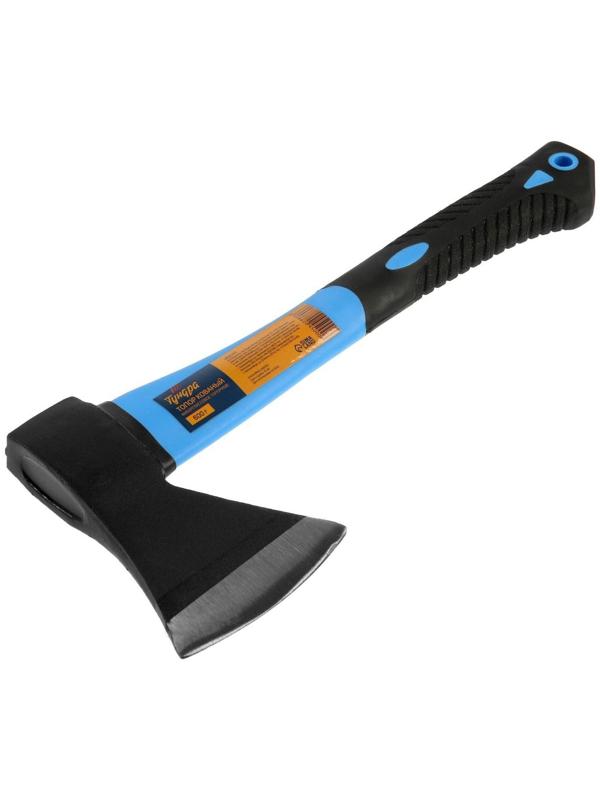 Топор кованый ТУНДРА, фиберглассовое обрезиненное топорище 36 см, 600 г