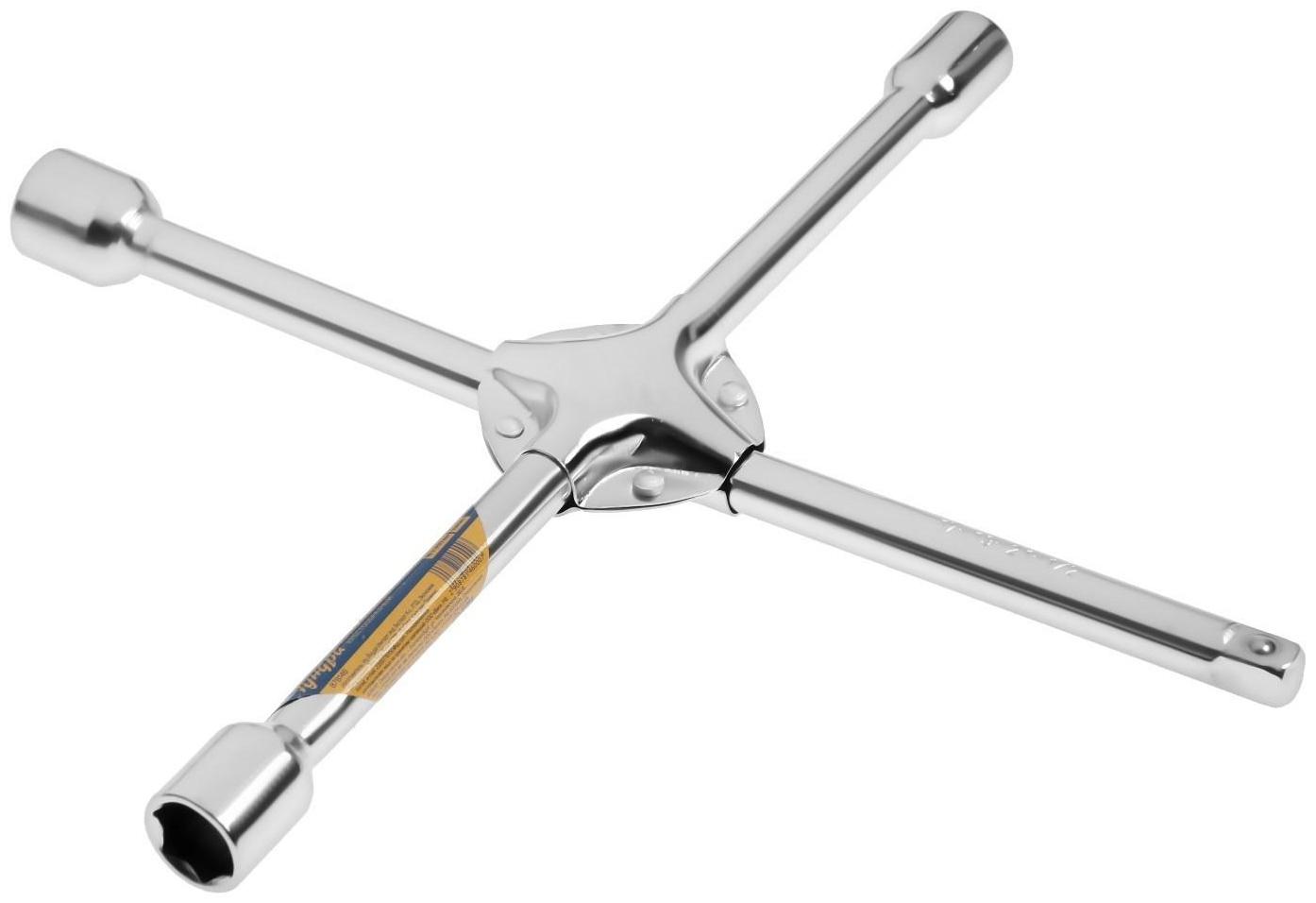 Ключ баллонный крестообразный усиленный ТУНДРА, 16 х 350 мм, сатин, 17х19х21 мм, квадрат 1/2