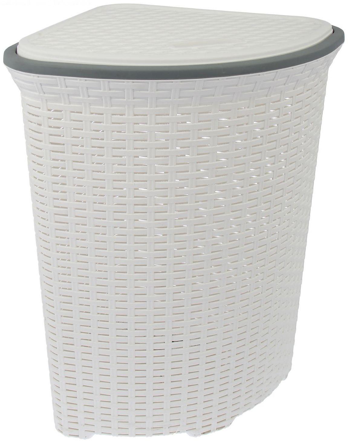 Корзина для белья угловая с крышкой «Ротанг», 60 л, 40×40×58 см, цвет белый