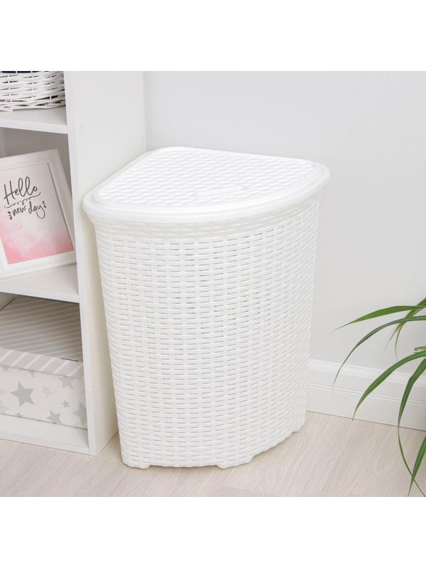 Корзина для белья угловая с крышкой «Ротанг», 60 л, 40×40×58 см, цвет белый