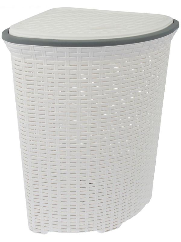 Корзина для белья угловая с крышкой «Ротанг», 60 л, 40×40×58 см, цвет белый