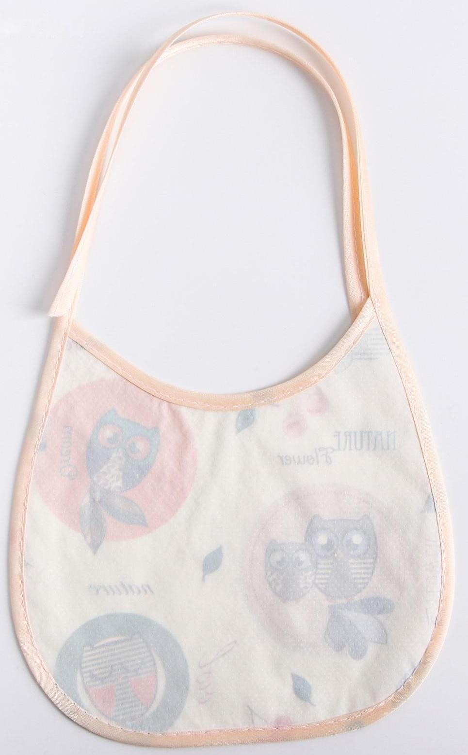 Нагрудник для кормления/слюнявчик непромакаемый из нетканого полотка с ПВХ покрытием, «Совы», цвет МИКС