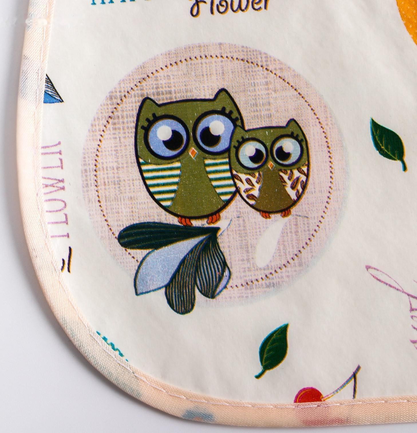 Нагрудник для кормления/слюнявчик непромакаемый из нетканого полотка с ПВХ покрытием, «Совы», цвет МИКС