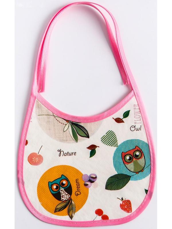 Нагрудник для кормления/слюнявчик непромакаемый из нетканого полотка с ПВХ покрытием, «Совы», цвет МИКС