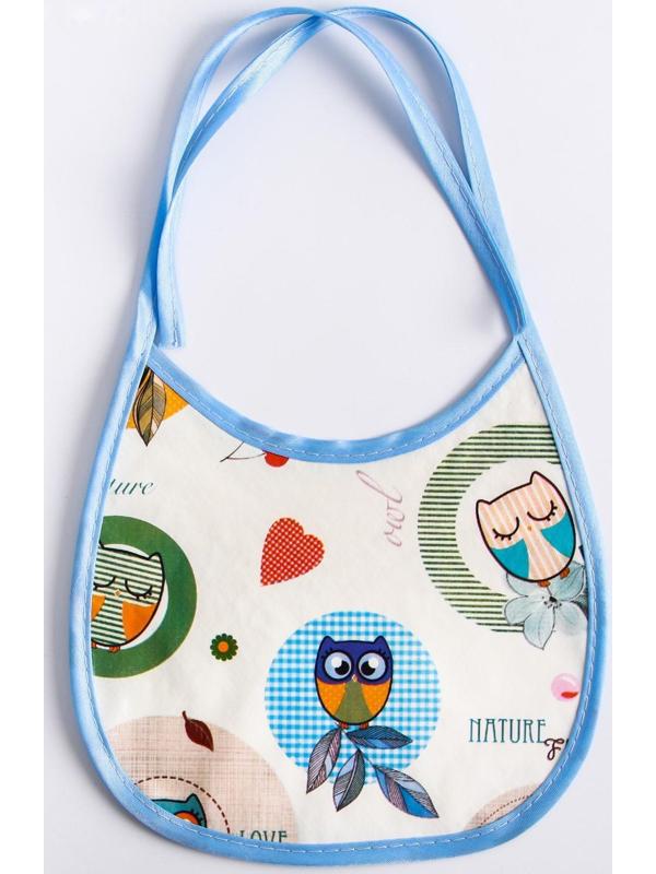 Нагрудник для кормления/слюнявчик непромакаемый из нетканого полотка с ПВХ покрытием, «Совы», цвет МИКС