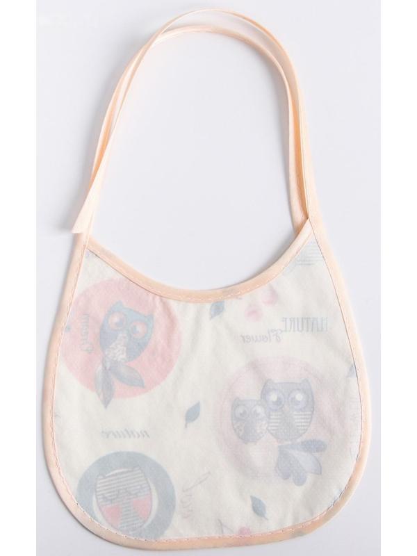 Нагрудник для кормления/слюнявчик непромакаемый из нетканого полотка с ПВХ покрытием, «Совы», цвет МИКС