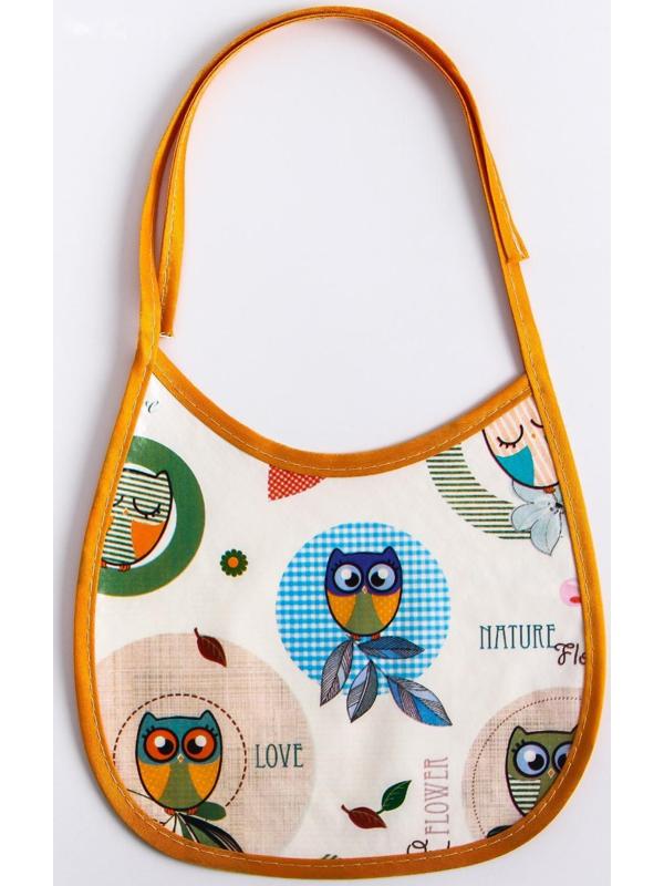 Нагрудник для кормления/слюнявчик непромакаемый из нетканого полотка с ПВХ покрытием, «Совы», цвет МИКС