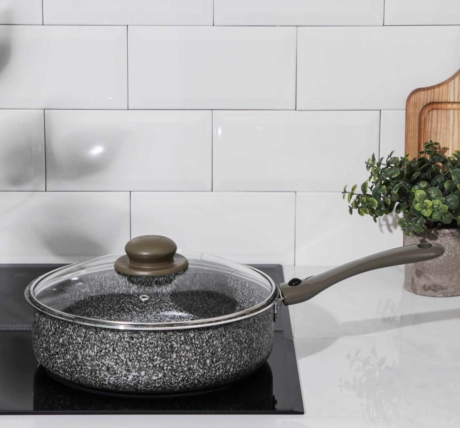 Сотейник Onyx, d=24 см, стеклянная крышка, съёмная ручка, антипригарное покрытие, цвет серый