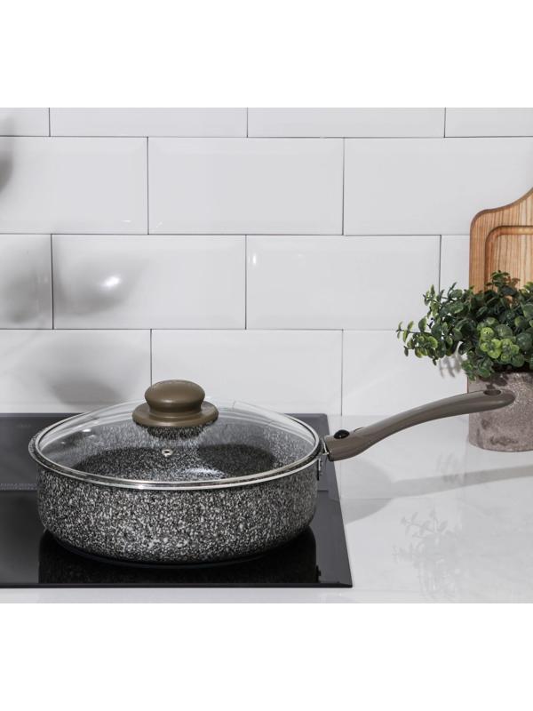 Сотейник Onyx, d=24 см, стеклянная крышка, съёмная ручка, антипригарное покрытие, цвет серый