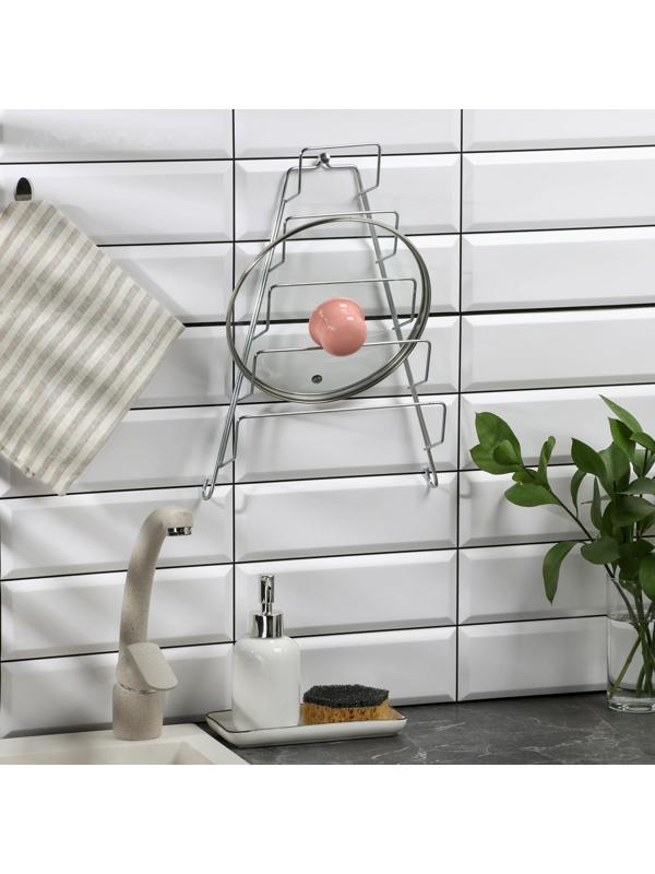 Подвеска для крышек треугольная 5 ярусов, верх 8 см, низ 23 см, высота 35 см, цвет хром