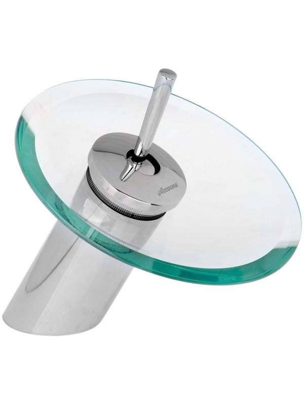 Смеситель для раковины Accoona A9090, однорычажный, водопад, стекло, хром