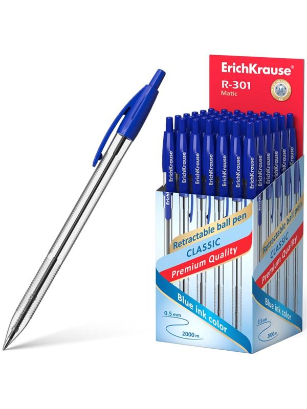 Ручка шариковая автоматическая Erich Krause R-301 MATIC, стержень синий, 1.0 мм EK 38509