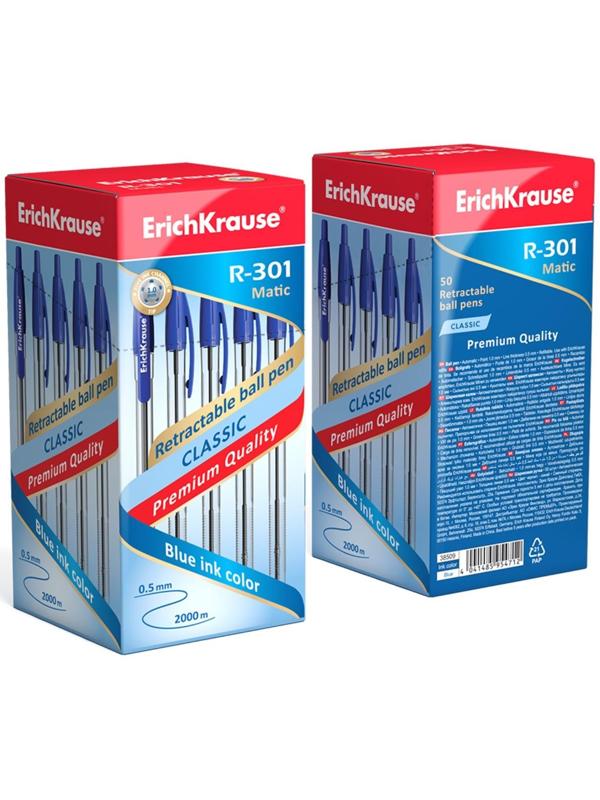 Ручка шариковая автоматическая Erich Krause R-301 MATIC, стержень синий, 1.0 мм EK 38509