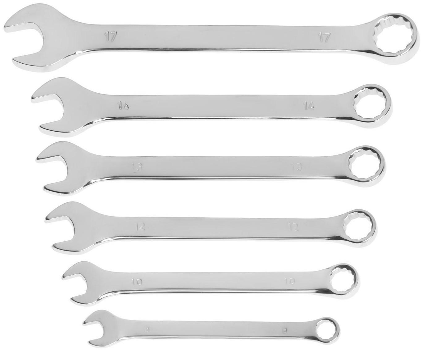 Набор ключей комбинированных в холдере ТУНДРА, CrV, зеркальные, 8 - 17 мм, 6 шт.