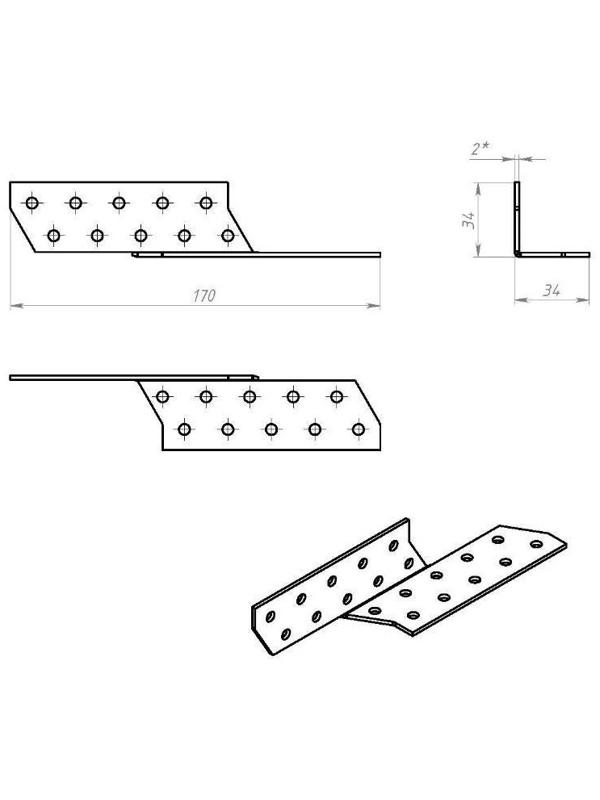 Держатель балки, 150 х 34 х 2 мм, оцинкованный, левый