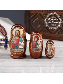 Матрёшка «Православная», 3 кукольная, Спас, Казанская, Николай Чудотворец