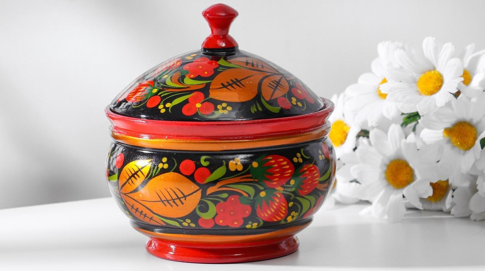 Сахарница, большая, 15×10 см, хохлома