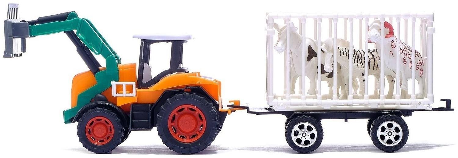 Трактор инерционный «Фермер», с прицепом и животными, МИКС