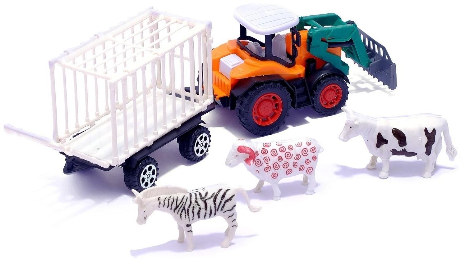 Трактор инерционный «Фермер», с прицепом и животными, МИКС