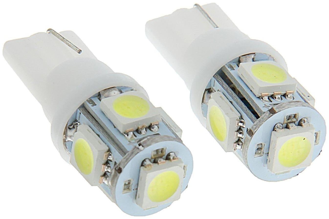 Автолампа светодиодная Cartage, T10 W5W, 12 В, 5 SMD-5050, набор 2 шт