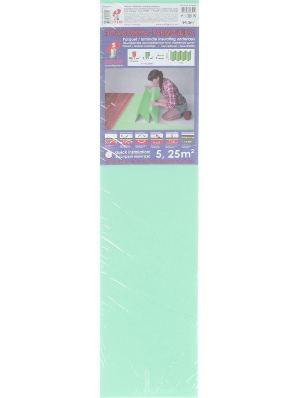 Подложка-гармошка под ламинат, зелёная, 1050 × 5000 × 3 мм, 5,25 м2