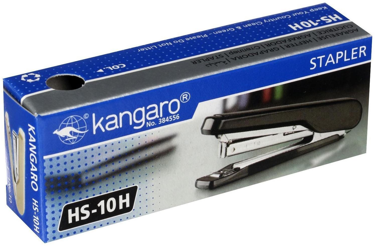 Степлер Kangaro HS-10H №10, до 20 листов, встроенный антистеплер, 50 скоб, микс