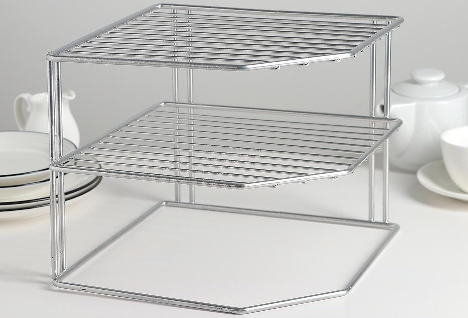 Подставка для посуды, 2 яруса, 25×25×20 см, цвет хром