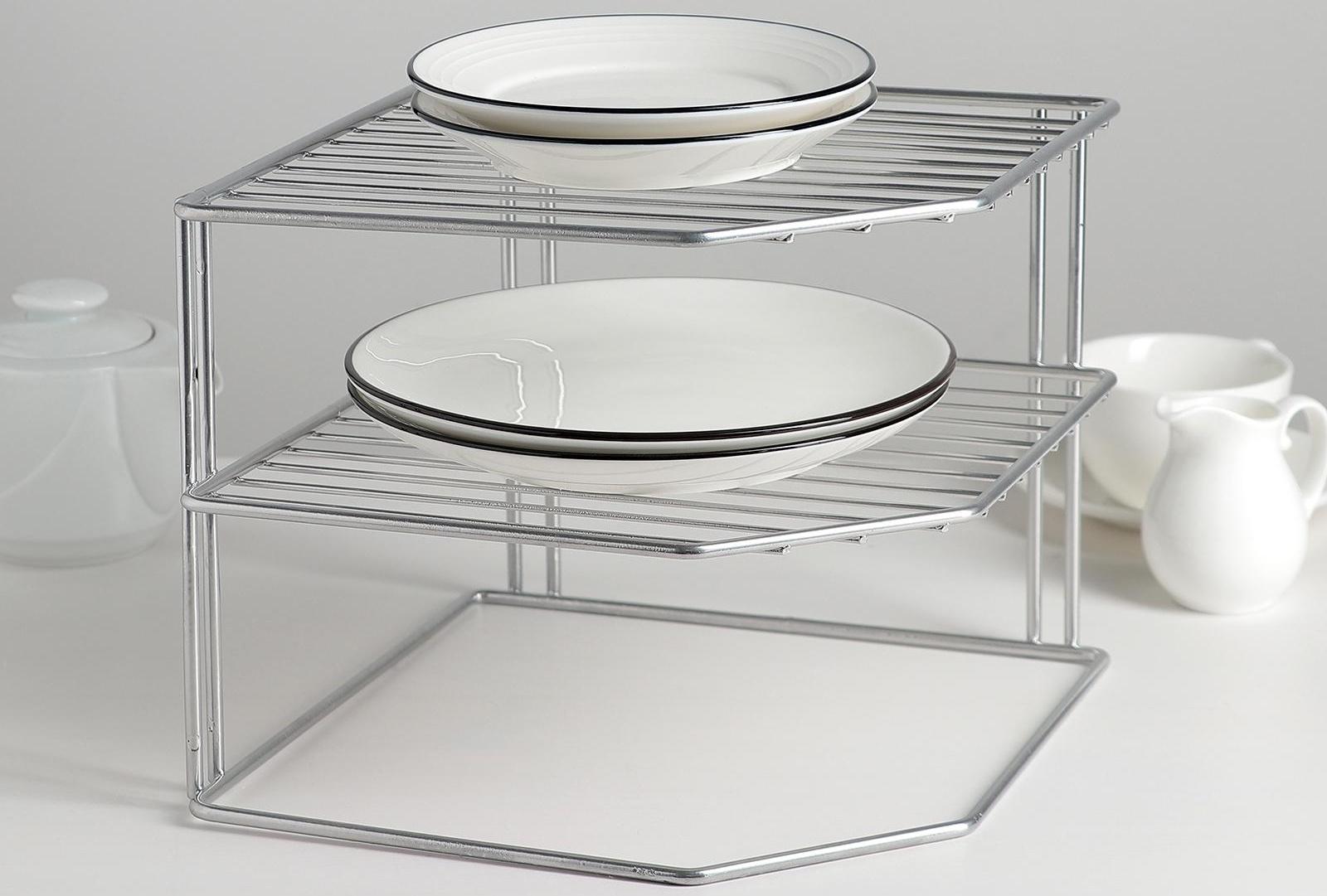 Подставка для посуды, 2 яруса, 25×25×20 см, цвет хром