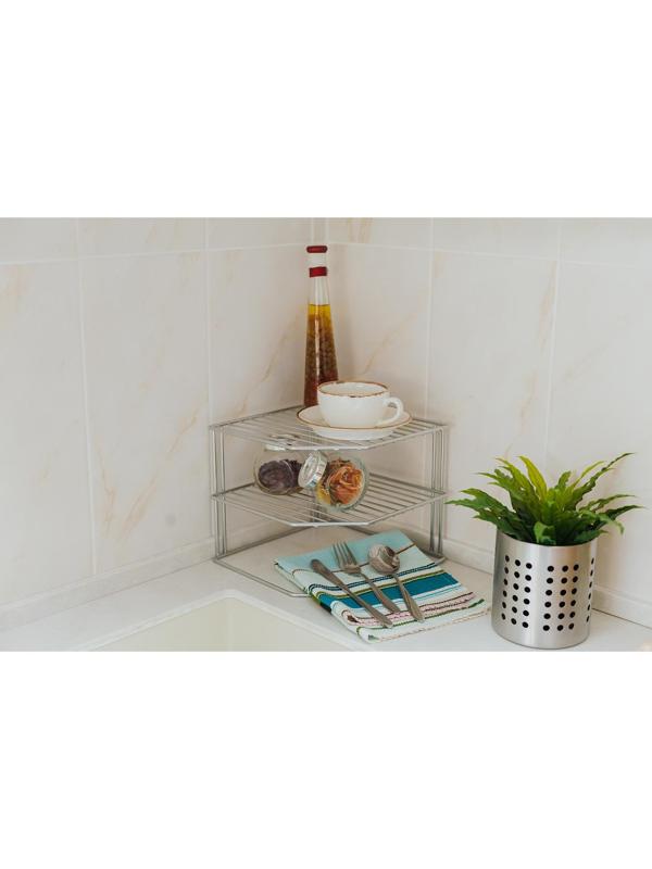 Подставка для посуды, 2 яруса, 25×25×20 см, цвет хром
