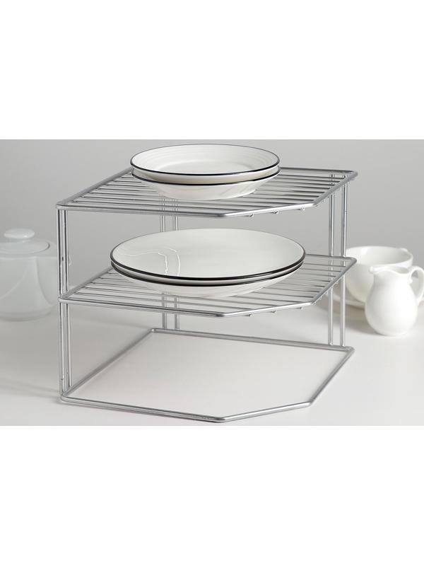 Подставка для посуды, 2 яруса, 25×25×20 см, цвет хром