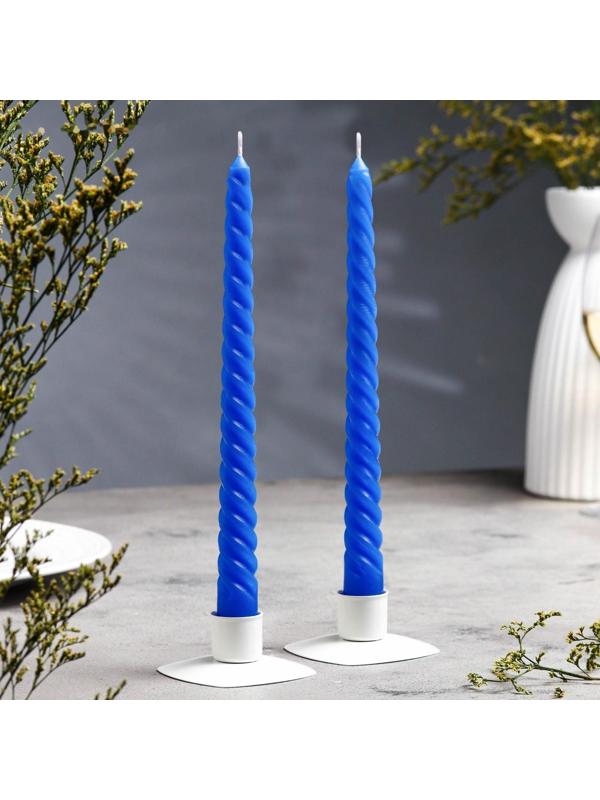 Набор свечей витых, 2,2х 25 см, 2 штуки, синий, подвес