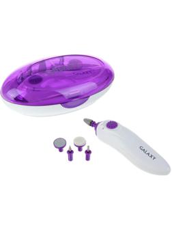 Аппарат для маникюра Galaxy GL 4912, 5 насадок, 2хАА, бело-фиолетовый