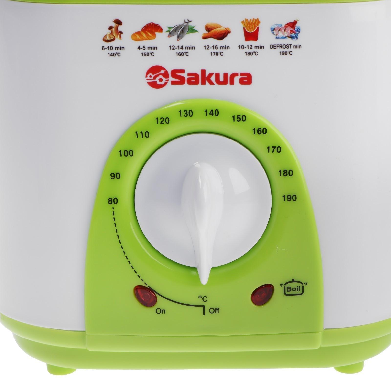 Фритюрница Sakura SA-7654GR, 950 Вт, 750 мл, антипригарное покрытие, фильтр, бело-салатовая